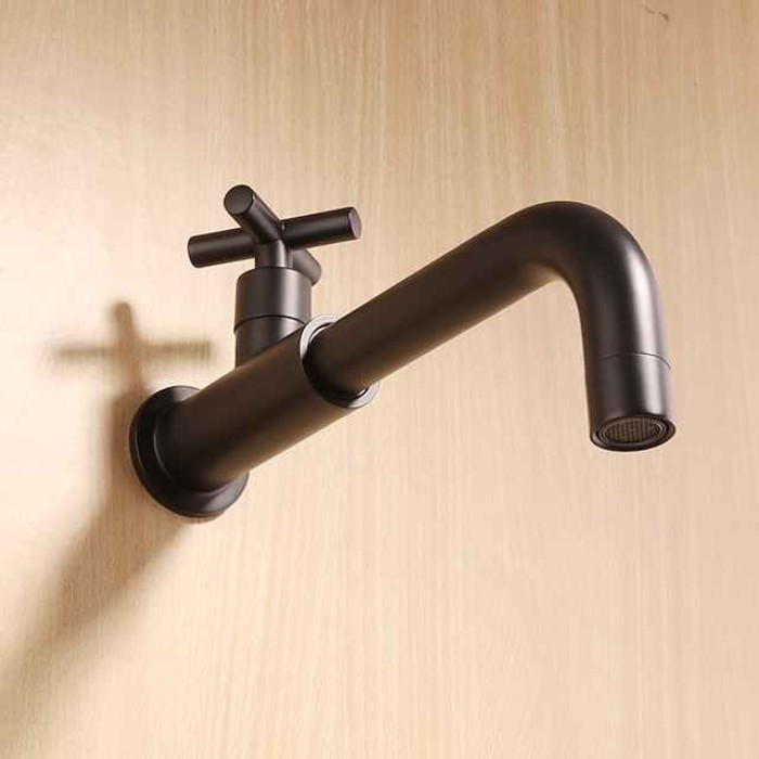 Bathroom Faucet Single Handle Matte Black Wall Installation One Hole Standard Spout Zinc Alloy Bathroom Faucet with Cold Water Only