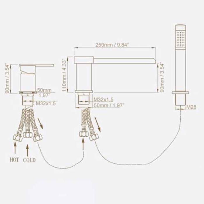 Bathtub Faucet -3 Holes Waterfall Bathtub Mixer Tap Chrome Bathroom Shower Faucet