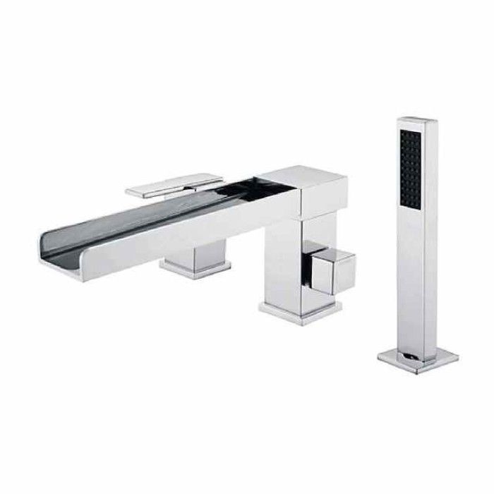 Bathtub Faucet -3 Holes Waterfall Bathtub Mixer Tap Chrome Bathroom Shower Faucet