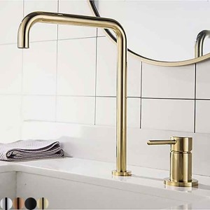 Bathroom Sink Faucet,Black/Chrome/Brushed Gold/Rose Gold Finish Widespread Single Handle Dual Holes Basin Sink Mixer Tap Washroom Faucet with Hot and Cold Switch