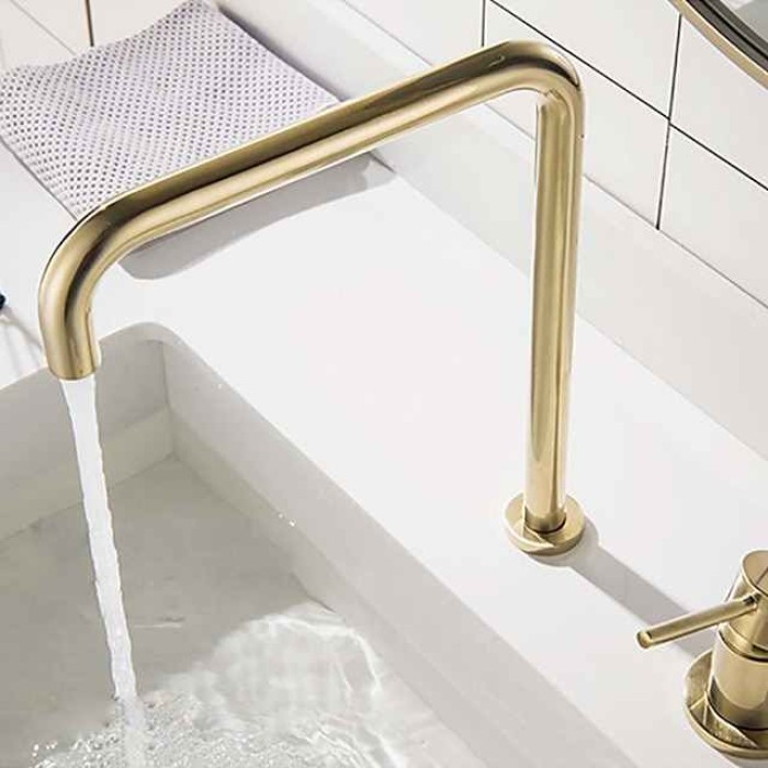 Bathroom Sink Faucet,Black/Chrome/Brushed Gold/Rose Gold Finish Widespread Single Handle Dual Holes Basin Sink Mixer Tap Washroom Faucet with Hot and Cold Switch