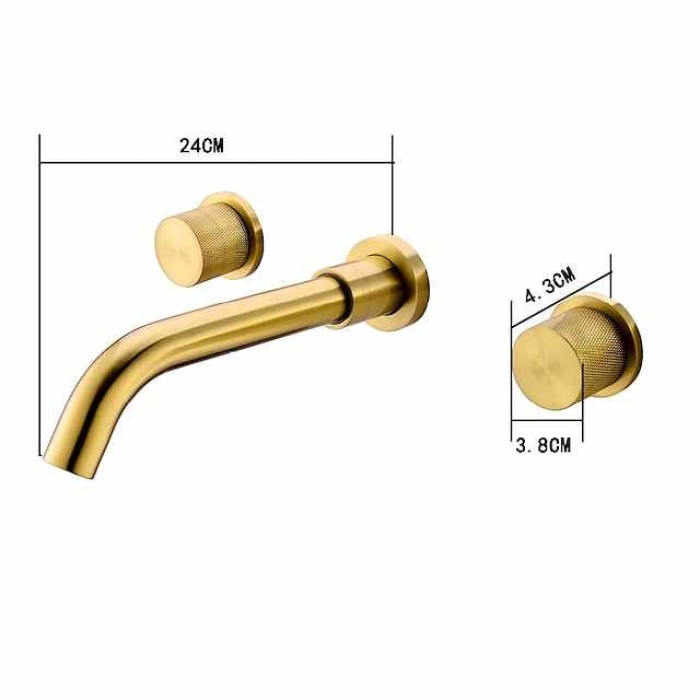 Bathroom Sink Faucet,Brass Wall Mounted Double Handles Nickel Brushed Luxury Design Brushed Gold Finish Widespread Washroom Faucet with Hot and Cold Switch