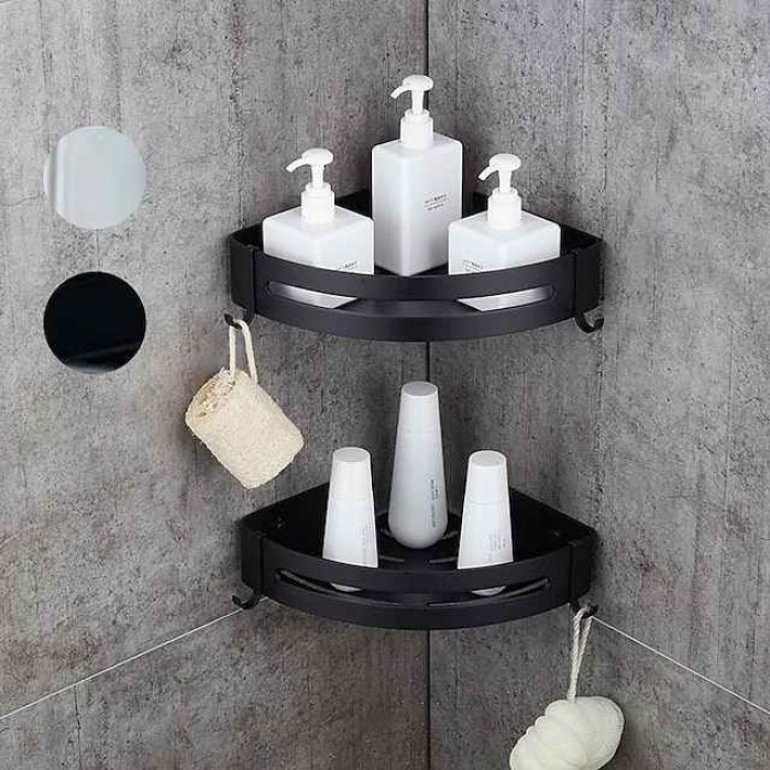 Bathroom Shelf Space Aluminum Brushed Black and Silvery Wall Mount Triangle Shower Corner Storage Rack Bath Accessories Single Layer