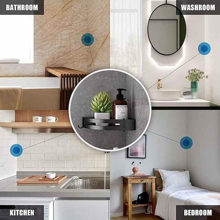 Bathroom Shelf Space Aluminum Brushed Black and Silvery Wall Mount Triangle Shower Corner Storage Rack Bath Accessories Single Layer