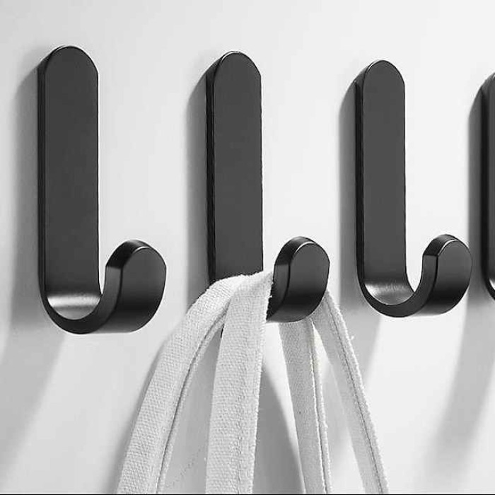 5pcs Self Adhesive Wall Hooks Stainless Steel Towel Hooks No Drilling Wardrobe Hook Self Adhesive Wall Hooks for Hanging Towels, Keys J-Shaped Hook