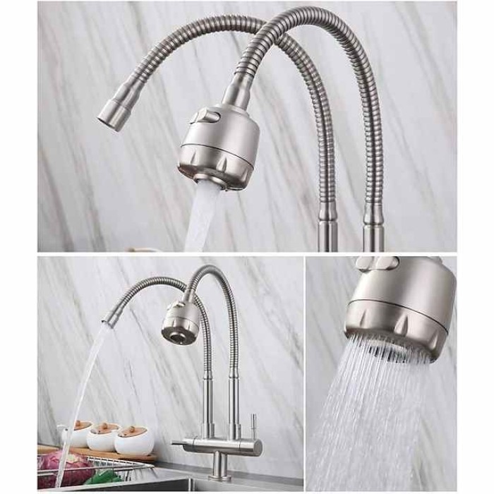 Kitchen Faucet,SUS304 Stainless Steel Brushed Nickel 2-modes Single Handle One Hole Standard Spout Contemporary Kitchen Taps