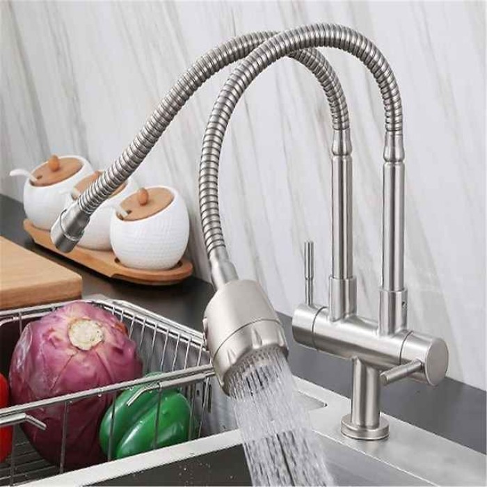 Kitchen Faucet,SUS304 Stainless Steel Brushed Nickel 2-modes Single Handle One Hole Standard Spout Contemporary Kitchen Taps