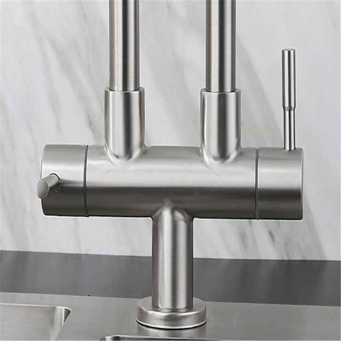 Kitchen Faucet,SUS304 Stainless Steel Brushed Nickel 2-modes Single Handle One Hole Standard Spout Contemporary Kitchen Taps