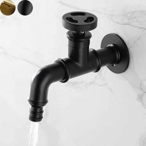 Outdoor Faucet,Industrial Style Wall Mounted Faucet,Black/Gold Wall Installed Classic Kitchen Faucet with Cold Water Only