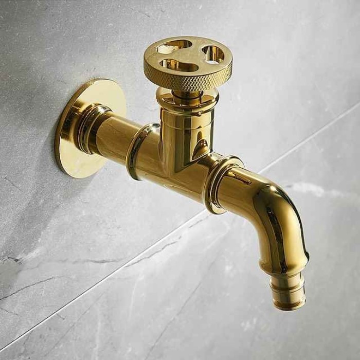 Outdoor Faucet,Industrial Style Wall Mounted Faucet,Black/Gold Wall Installed Classic Kitchen Faucet with Cold Water Only