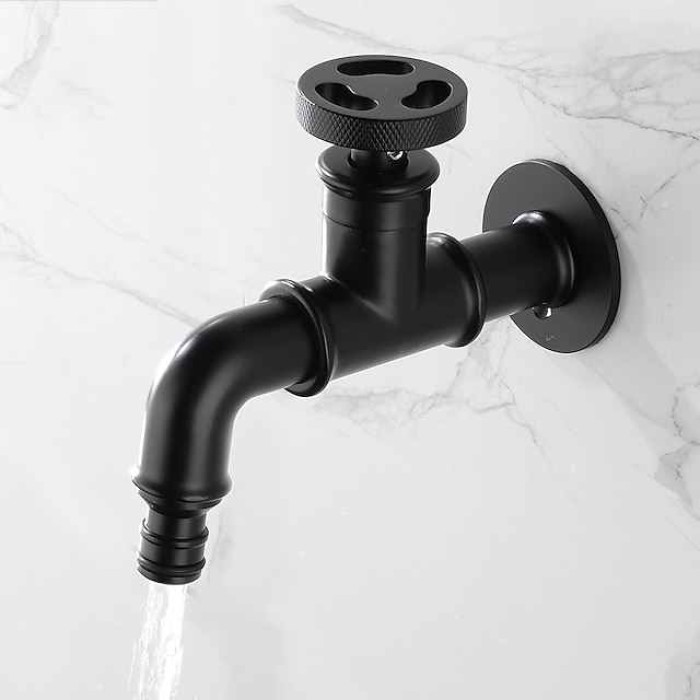 Outdoor Faucet,Industrial Style Wall Mounted Faucet,Black/Gold Wall Installed Classic Kitchen Faucet with Cold Water Only