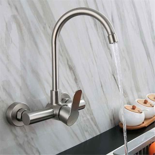 Kitchen Faucet,Stainless Steel Rotatable Wall Mounted Single Handle Two Holes Kitchen Taps with Hot and Cold Switch