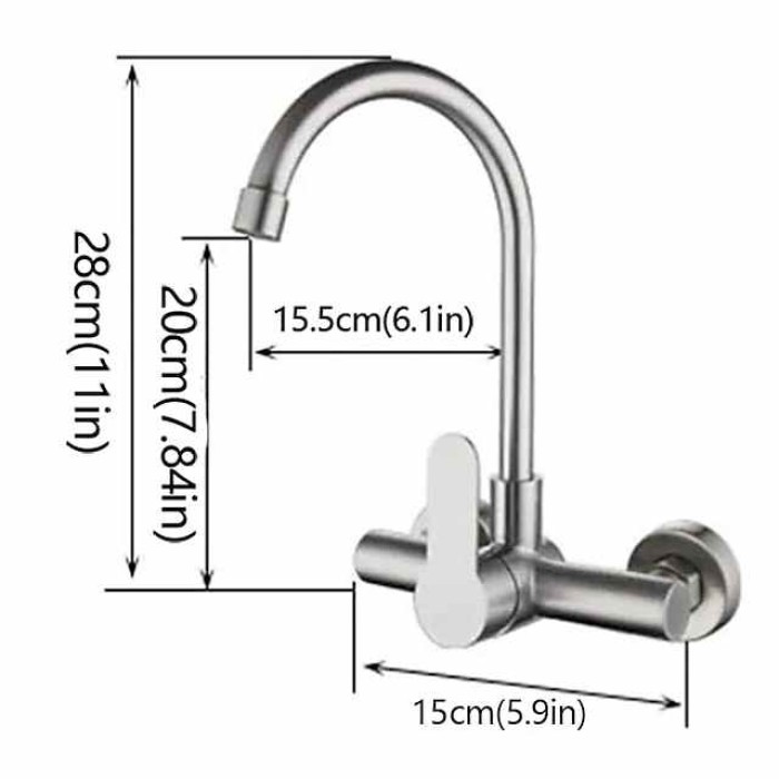 Kitchen Faucet,Stainless Steel Rotatable Wall Mounted Single Handle Two Holes Kitchen Taps with Hot and Cold Switch