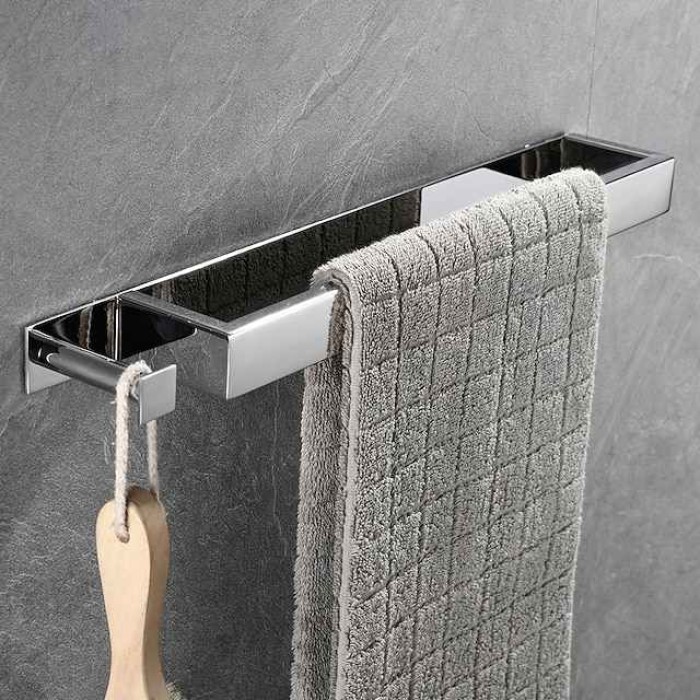 Towel Racks with Hook for Bathroom,Self-Adhesive Towel Bar Wall Mounted SUS304 Stainless Steel No Drill Towel Holders for Toilet Bathroom,Kitchen(Black/Chrome/Brushed Nickel)40cm