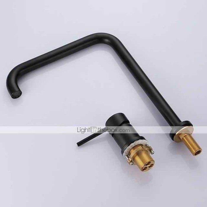 Single Handle Kitchen Faucet,Black 2 Hole Widespread Painted Finishes Brass Kitchen Sink Faucet with Hot and Cold Water