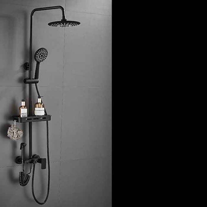 Shower System Faucet Combo Set with 8" Rain Showerhead, Multi-Function Hand Shower, Adjustable Slide Bar and Soap Dish Wall Mounted Ceramic Valve Bath Shower Mixer Taps