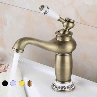 Bathroom Sink Faucet,Single Handle One Hole Brass Standard Spout,Brass Vintage Bathroom Sink Faucet Contain with Hot and Cold Water