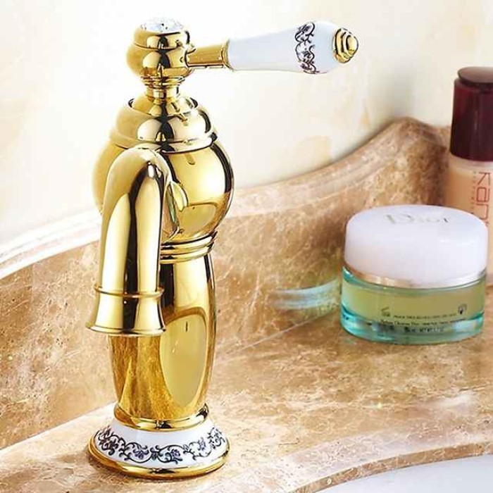 Bathroom Sink Faucet,Single Handle One Hole Brass Standard Spout,Brass Vintage Bathroom Sink Faucet Contain with Hot and Cold Water