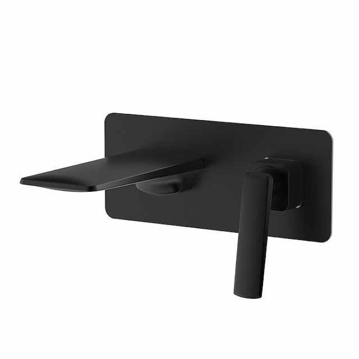 Brass Wall Mounted Bathroom Sink Faucet,Black/Silvery Waterfall Painted Finishes Bath Taps with Hot and Cold Switch