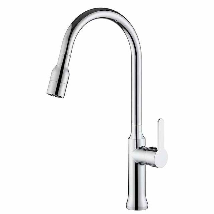 Kitchen Sink Mixer Faucet Tall with Pull Out Sprayer, 360 Swivel Single Handle High Arc Kitchen Taps Deck Mounted, One Hole Brass Kitchen Sink Faucet Water Vessel Taps