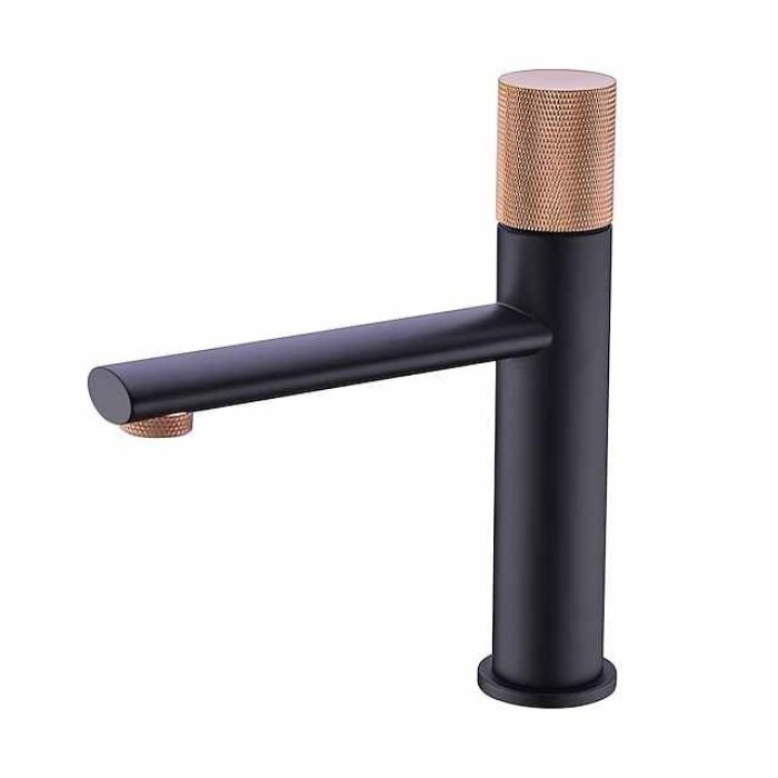 Bathroom Sink Faucet - Black / Rose Gold / Brushed Gold / Brushed Gun Color / Black  Rose Gold Wash Room Deck Mounted Brass Basin Faucet Centerset Single Handle One Hole Bath Taps Vanity Vessel Sink