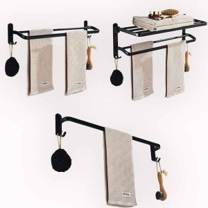 Multifunction Towel Bar New Design Modern Aluminum Bathroom Shelf Wall Mounted Matte Black 1PC