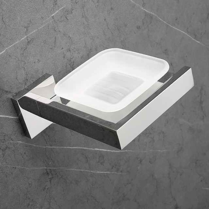 Soap Holder Stainless Steel and ABS with Glass Tray Wall Mounted Bathroom 1pc Painted Finishes, Chrome Electroplated and Brushed