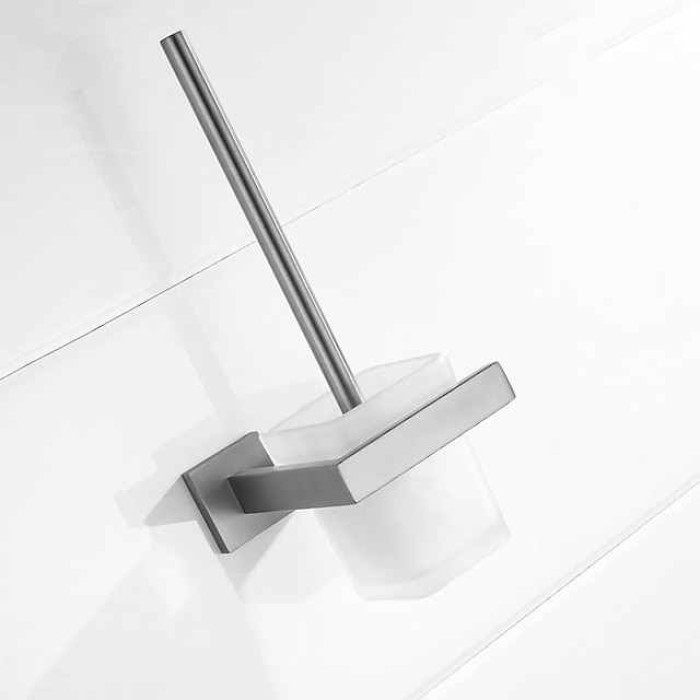 Toilet Brush Holder Modern Glasses 304 Stainless Steel Grade ABS Metal Bathroom Wall Mounted - 1pc