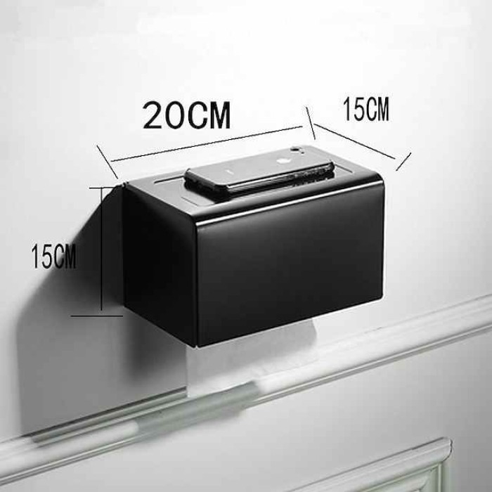 Black Toilet Paper Holder Space Aluminum Waterproof Tissue Box Punched Shelf Wall Mount Tissue Holder New Design