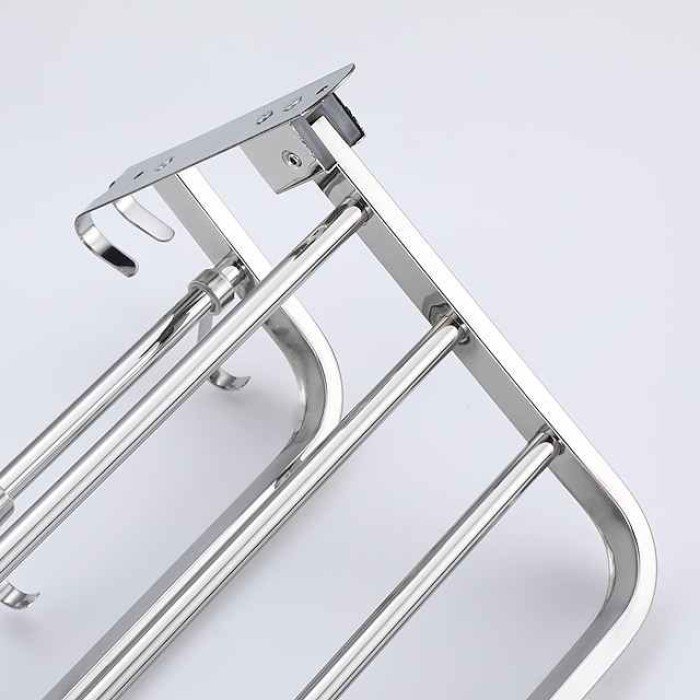 Multifunction Towel Rail Rack Holder Foldable Modern Stainless Steel Bathroom Shelf with Hooks Wall Mounted Silvery 1pc