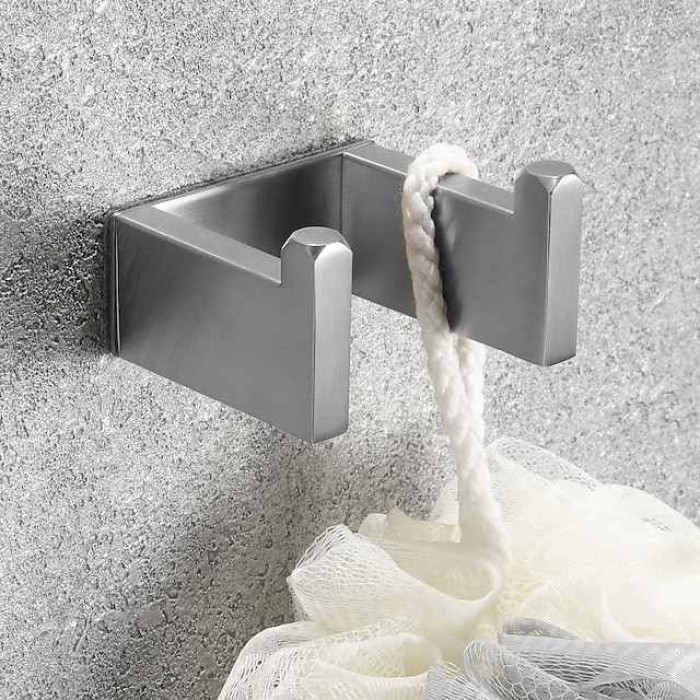 Bathroom Hardware Accessory Set Include Robe Hook, Towel Bar, Towel Holder, Toilet Paper Holder, Self-adhesive Brushed Stainless Steel Silvery