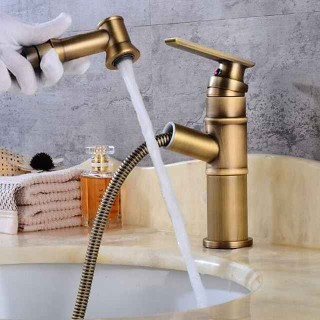 Bathroom Sink Faucet - Pull out Oil-rubbed Bronze / Antique Brass Centerset Single Handle One HoleBath Taps