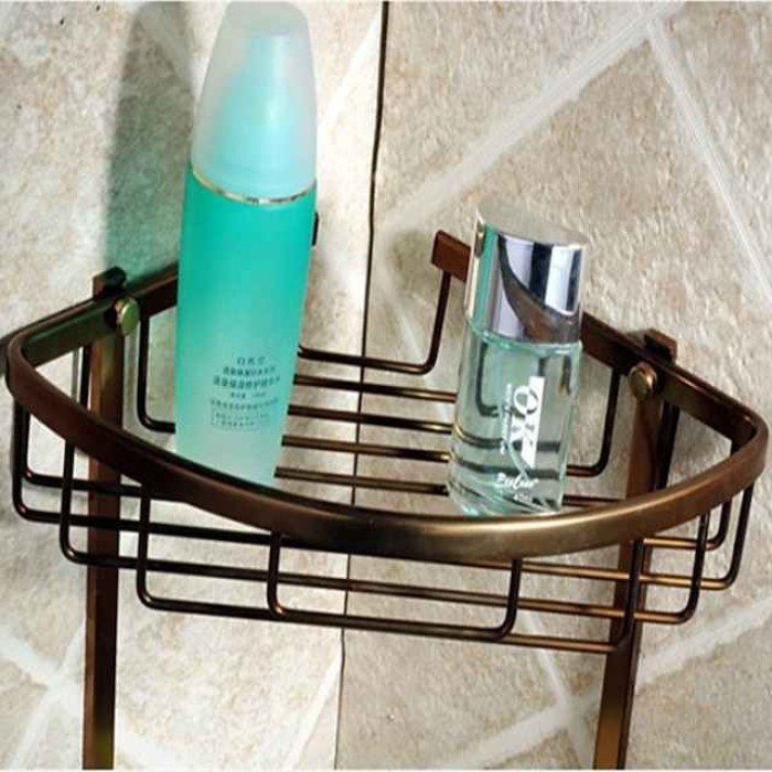 Multifunction Bathroom Corner Shelf with 2 Hooks Aluminum 2 Tiers Storage Rack for Toilet 1pc