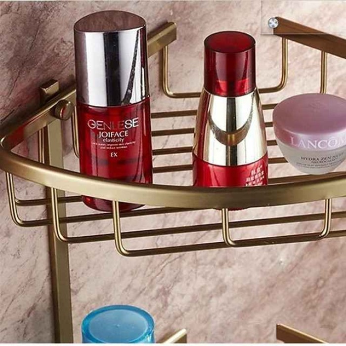 Multifunction Bathroom Corner Shelf with 2 Hooks Aluminum 2 Tiers Storage Rack for Toilet 1pc