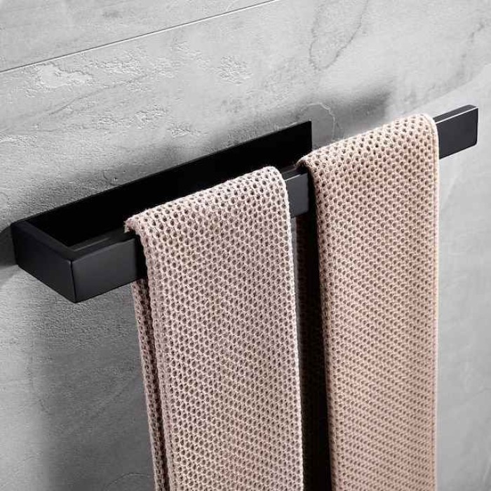 Bathroom Accessory Set, Self-adhesive Matte Black Stainless Steel Hardware Include Robe Hook, Towel Bar, Towel Holder, Toilet Paper Holder,for Home and Hotel