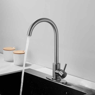 Stainless Steel Deck Mounted Kitchen Faucet, Nickel Brushed Multi-function Rotatable Kitchen Faucet with Hot and Cold Switch