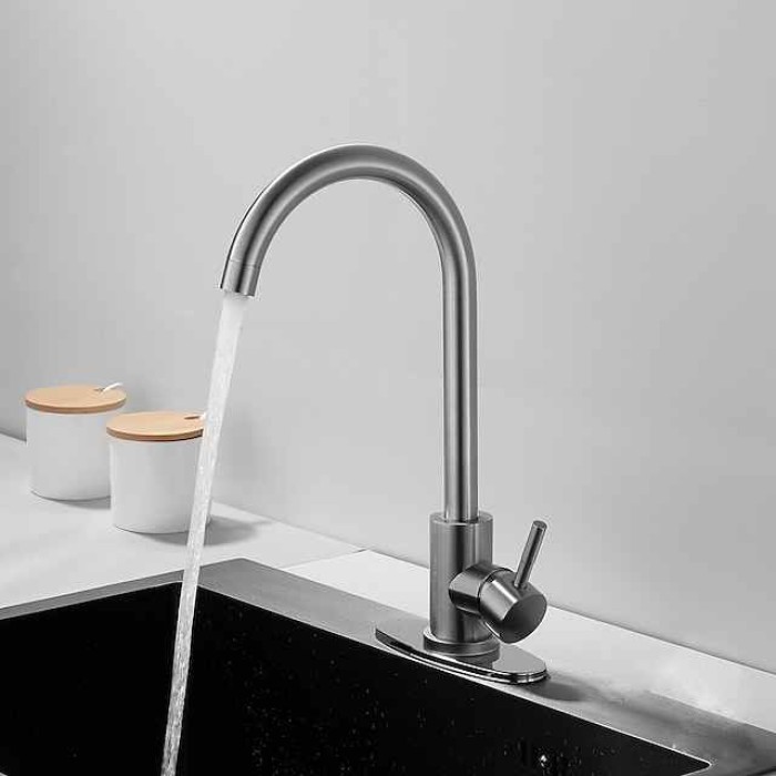 Stainless Steel Deck Mounted Kitchen Faucet, Nickel Brushed Multi-function Rotatable Kitchen Faucet with Hot and Cold Switch