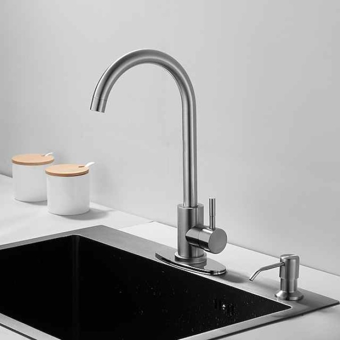 Stainless Steel Deck Mounted Kitchen Faucet, Nickel Brushed Multi-function Rotatable Kitchen Faucet with Hot and Cold Switch