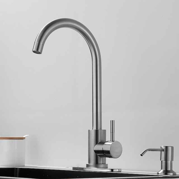 Stainless Steel Deck Mounted Kitchen Faucet, Nickel Brushed Multi-function Rotatable Kitchen Faucet with Hot and Cold Switch