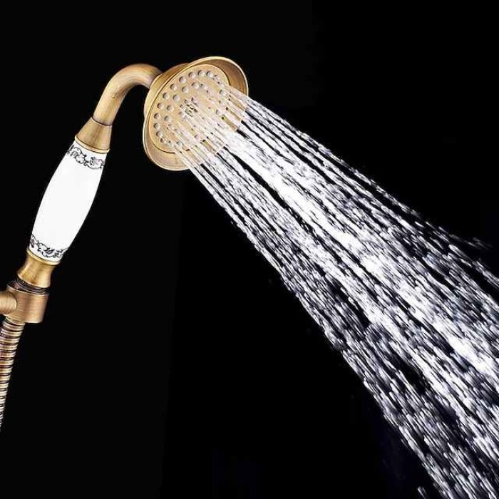 Brass Shower Faucet Set,Two Handles One Hole  Wall Installation Waterfall Portable Spray Pull out Handshower with Cold/Hot Water