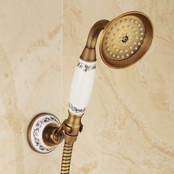 Brass Shower Faucet Set,Two Handles One Hole  Wall Installation Waterfall Portable Spray Pull out Handshower with Cold/Hot Water