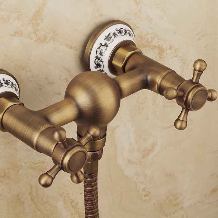 Brass Shower Faucet Set,Two Handles One Hole  Wall Installation Waterfall Portable Spray Pull out Handshower with Cold/Hot Water