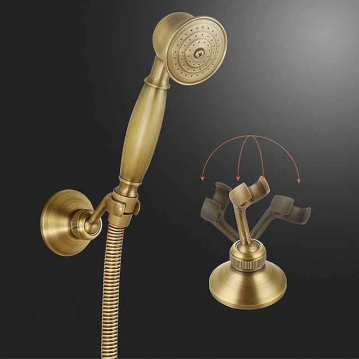 Shower Faucet Set,Mount Outside Antique Brass/Brass/Yellow Dual-Head Pullout Vintage Style, Brass Shower Faucet with Rain Shower/Handshower/Bodysprays/Drain with Hot and Cold Water