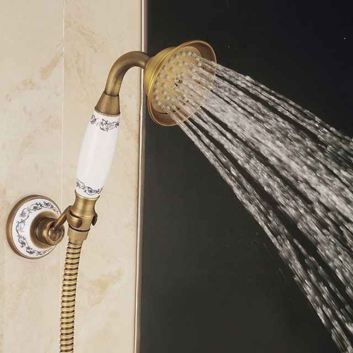 Shower Faucet / Rainfall Shower Head System Set - Handshower Included pullout Vintage Style / Country Antique Brass / Electroplated Mount Outside Ceramic Valve Bath Shower Mixer Taps / Single Handle