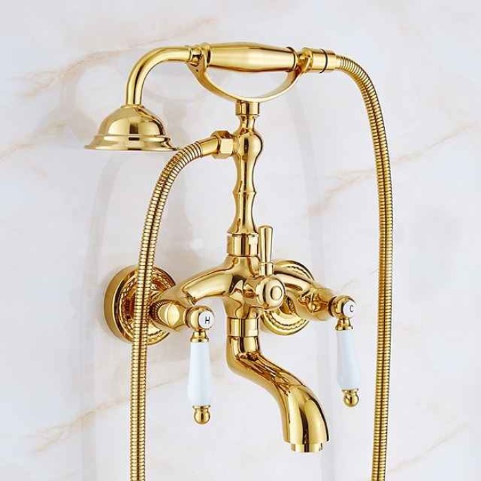 Bathtub Faucet Mixer Tap Telephone Style Luxury Golden Polish With Sprayer Hand Shower Rotate Spout tub Hot and Cold Water