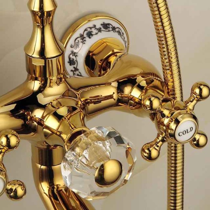 Bathtub Faucet Mixer Tap Telephone Style Luxury Golden Polish With Sprayer Hand Shower Rotate Spout tub Hot and Cold Water