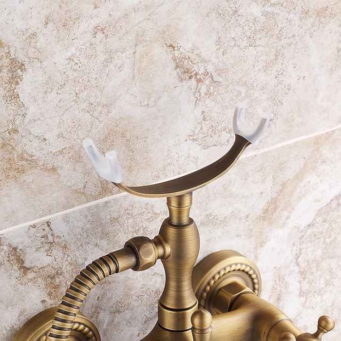 Shower Faucet Set Brass with Bathtub Spout Shower System, 2 Knob Handle Telephone Style Heldhand Showerhand 1.5m Hose Wall Mounted Tap