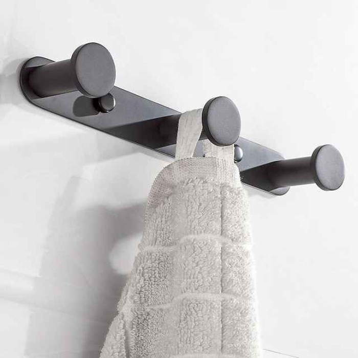 Robe Hook  Wall Mounted with 3 or 4 or 5 or 6 Hooks New Design Stainless Steel Bathroom Painted Finishes Black 1pc