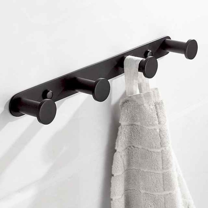 Robe Hook  Wall Mounted with 3 or 4 or 5 or 6 Hooks New Design Stainless Steel Bathroom Painted Finishes Black 1pc