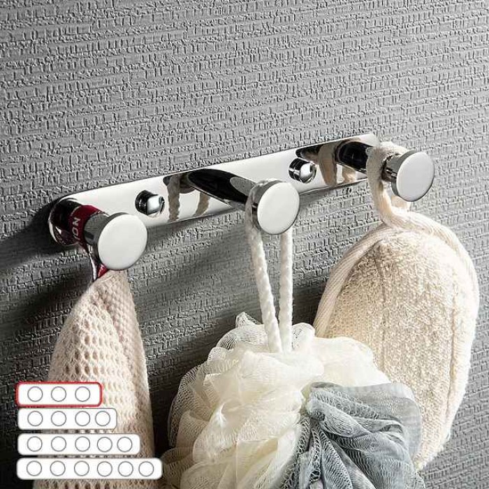 Robe Hooks New Design Contemporary Stainless Steel Material Bathroom Wall Mounted 3 or 4 or 5 or 6 Hooks Silvery 1pc